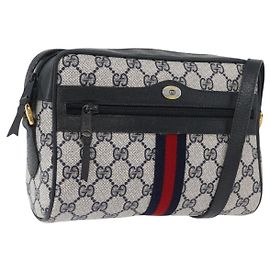 GUCCI Sherry Line GG Supreme Shoulder Bag PVC Navy Gold 98 02 004