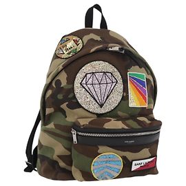SAINT LAURENT Backpack Canvas Khaki Silver Camouflage