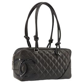 CHANEL Cambon Line Matelasse Bowling Bag aus Leder Dunkelbraun CC Auth 198322SAV