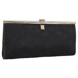 Borsa a Pochette Christian Dior Trotter Canvas Nylon Nero Oro Auth BA15198