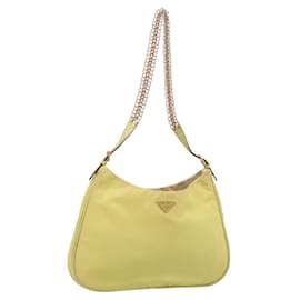Borsa a Tracolla con Catena PRADA Nylon Giallo Tono Oro Auth 198491A