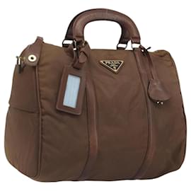 Borsa a mano PRADA Nylon Brown Gold Auth 194238