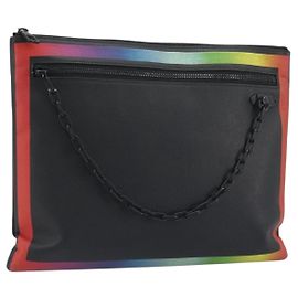 LOUIS VUITTON taiga rainbow Chain Pochette A4 Bag Black M30347 LV Auth 195606A