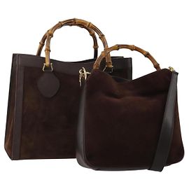 GUCCI Bamboo Handtasche Suede 2way 2 Set Brown Auth 190005