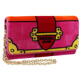 Portafoglio lungo PRADA Velor Red Gold Auth 197223M