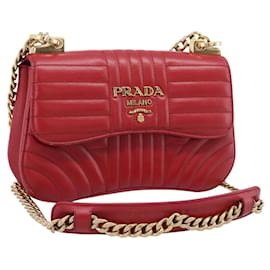 Borsa a tracolla PRADA Diagram Chain in pelle rossa e oro Auth 197523V