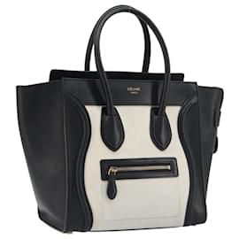 CELINE Luggage Micro Shopper Hand Bag Leather White Gold Tone Auth 196440A - Céline