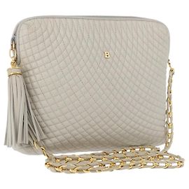 Borsa a tracolla con catena BALLY in pelle grigia tono oro Auth 198489A