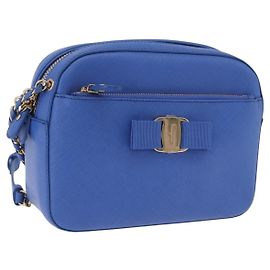 Borsa a tracolla Salvatore Ferragamo Vala Chain in pelle blu e oro Auth 197212V