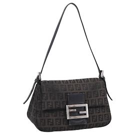 Borsa FENDI Zucchino Canvas Mamma Baguette Bag Black Silver 8BR180 Auth ep15723A