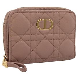 Portafoglio Christian Dior Canage Scarlet in pelle d'agnello rosa Auth 198778M