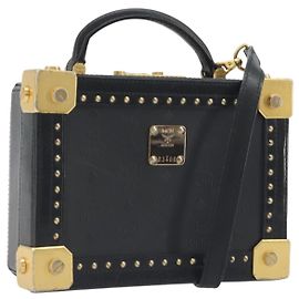 MCM Vicetos Logogram Mini Trunk PVC Leather 2way Black Gold Auth 196839A