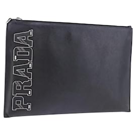Borsa a pochette PRADA in pelle Safiano Nero Argento Auth mr2853 - Prada