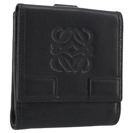 Portafoglio LOEWE Anagram in pelle nera argento Auth 196748V