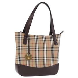 Bolsa de mão BURBERRY Nova Check Canvas Beige Gold Auth 196649A