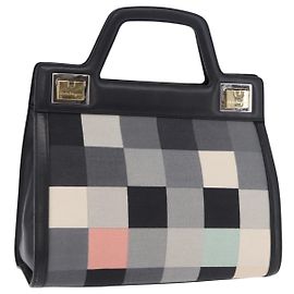 Borsa Salvatore Ferragamo Canvas Black Gold Tone Auth 198496A