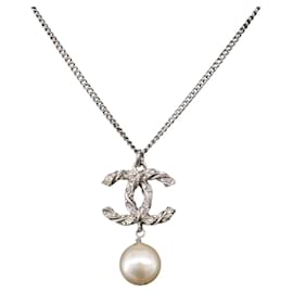 Collana CHANEL COCO Metallo Argento CC Auth 198854V