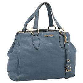 Borsa Tote Miu Miu in Pelle 2 vie Blu Tono Oro Auth BA14873