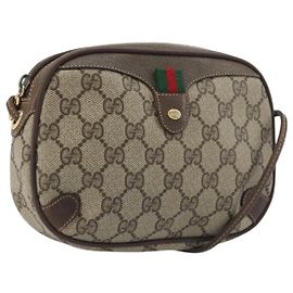 Borsa GUCCI GG Supreme Web Sherry Line PVC Beige Gold 156 02 066 Auth ka5796