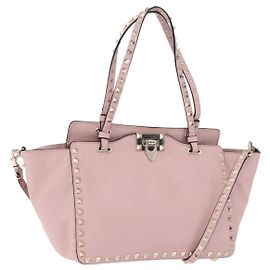 Bolso Tote VALENTINO Studs de piel 2way Rosa Tono Dorado Auth BA14769