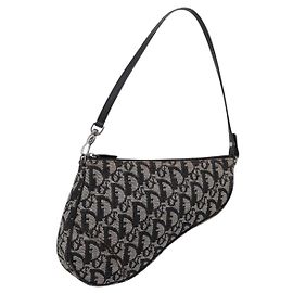 Christian Dior Trotter Canvas saddle Accessory Pouch Black Silver Auth mr2747A