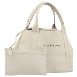 Borsa a mano BALENCIAGA Navy Cabas S in pelle Ivory Silver 339933 Auth 198623
