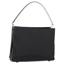 PRADA Tote Bag Nylon Schwarz Silber Auth 198627A