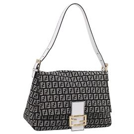 Borsa FENDI Zucchino Canvas Mamma Baguette Bag Black Gray Gold Auth am12275SAV