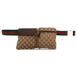 Gucci GG Canvas Web Gürteltasche mit zwei Taschen, beige
