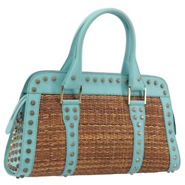 Borsa a mano FENDI in rafia Verde Menta Oro Auth 196379A