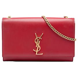 Borsa a tracolla Saint Laurent Kate Monogram in Grain De Poudre rossa taglia Medium
