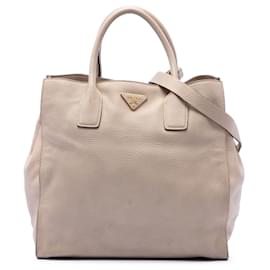 Borsa Tote Convertibile Aperta Prada Vitello Daino Beige