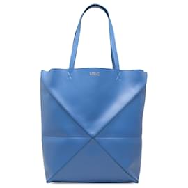 Tote Puzzle Fold LOEWE Large in vitello lucido blu - Loewe