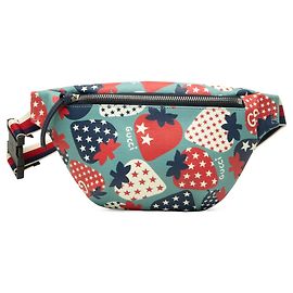Borsello cintura Gucci Kids in tela rivestita Cosmic Strawberries blu con banda Web