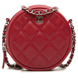 Red Chanel Quilted Caviar Round Clutch With Chain Crossbody Bag