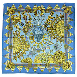Pañuelo de seda Hermès L Or Des Chefs Azul 90