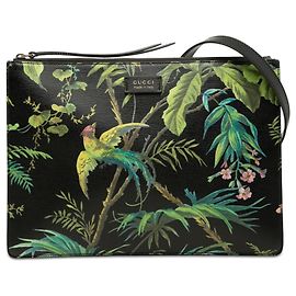 Gucci Crossbody aus Kalbsleder in Schwarz mit Tropical Bird Print