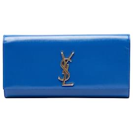 Clutch Saint Laurent Monogram Cassandre in pelle Grain De Poudre blu