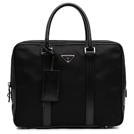 Borsa business Prada in Tessuto con rifiniture in Saffiano nera