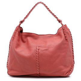 Borsa hobo Bottega Veneta Large Intrecciato Trimmed Washed Cervo Deerskin rossa