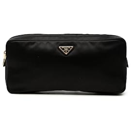 Borsa Clutch Prada in raso nero con zip multiple