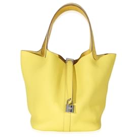 Hermès Lime Mimosa Clemence Niloticus Crocodile Touch Picotin Lock 22 PHW