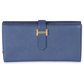 Portafoglio Hermès Bearn in Chevre Mysore Bleu Brighton GHW