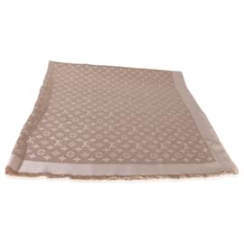 Sciarpa Monogram Shine Louis Vuitton Beige Rose in seta e lana