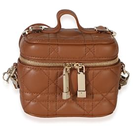 Beauty case Micro Lady Dior in pelle d'agnello Cannage marrone Christian Dior