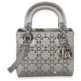 Mini borsa Lady Dior in raso grigio con cristalli Cannage Christian Dior
