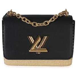 Borsa a tracolla Louis Vuitton Twist MM in pelle di vitello e rafia nera