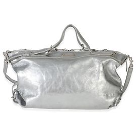 Sac à épaule Medium ID Saint Laurent en cuir de veau froissé métallisé argenté
