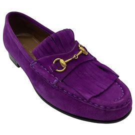 Gucci Purple / Antiqued Gold Horsebit Detail Suede Loafers / Moccasin Flats