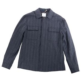 Autre Marque Camicia in lana a righe Eleventy con taschino, blu navy, taglia 50 IT